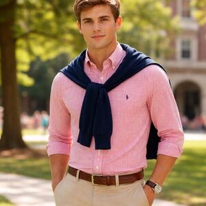 Ralph Lauren Red Gingham Button Down Shirt L Classic Preppy Y2K Vintage